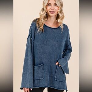 Mittoshop mineral wash patch pocket cut edge sweater